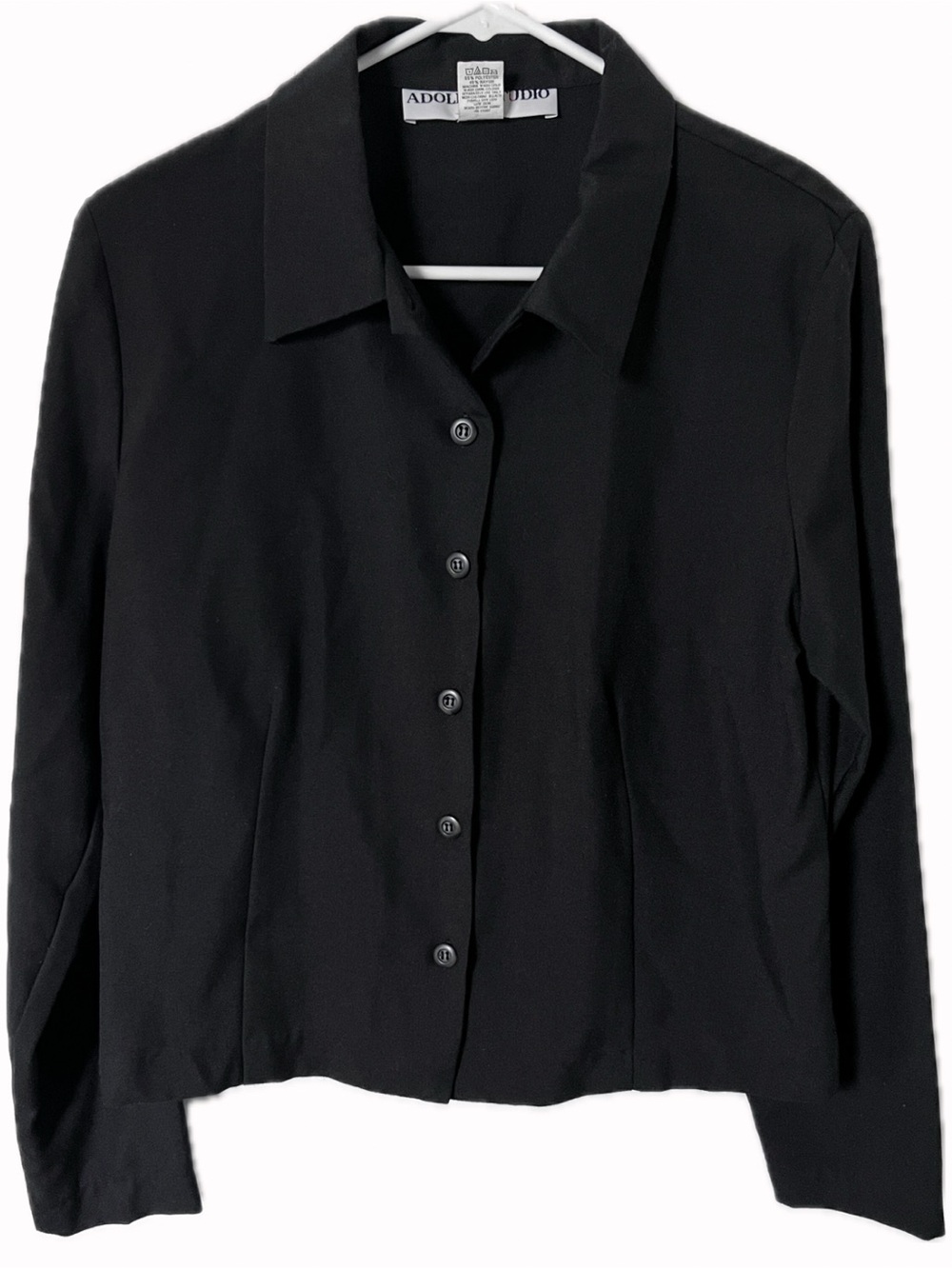 Vintage 90s Black Button Front Blouse Womens 12 Office Siren Adolfo Studio USA